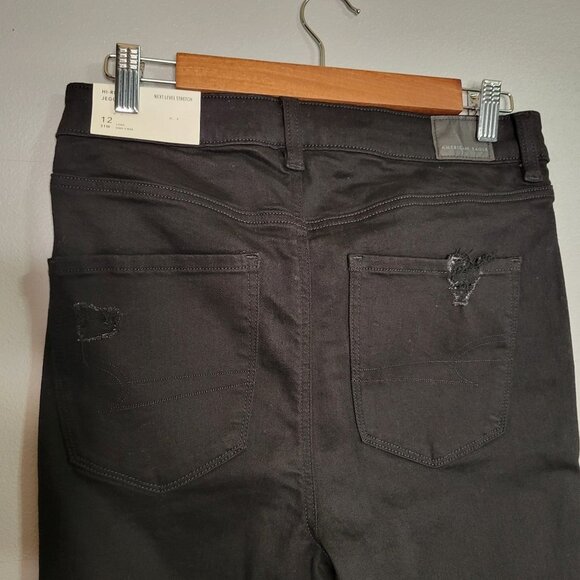 NWT American Eagle Women's High V-rise Skinny Jegging Distressed Black 12 Long - Picture 4 of 5